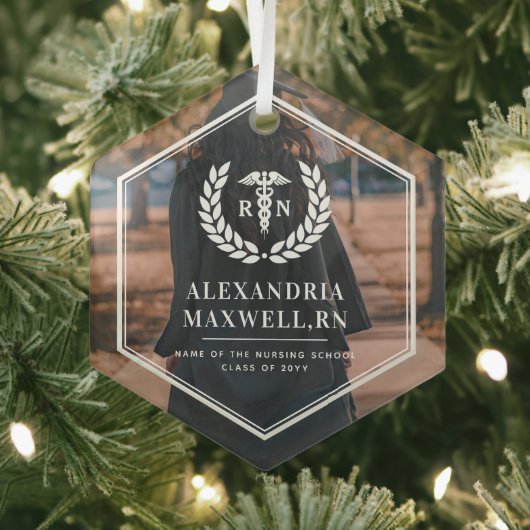 Gepersonaliseerde Foto RN Nursing School Afstudere Glas Ornament (Insitu)