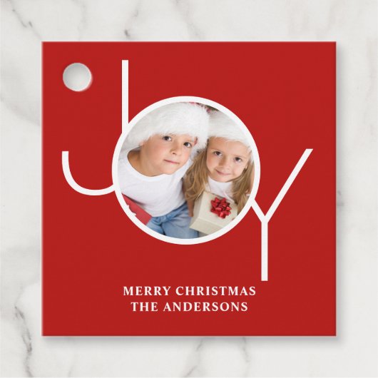 Gepersonaliseerde foto Rode kerst Bedankjes Labels (Voorkant)