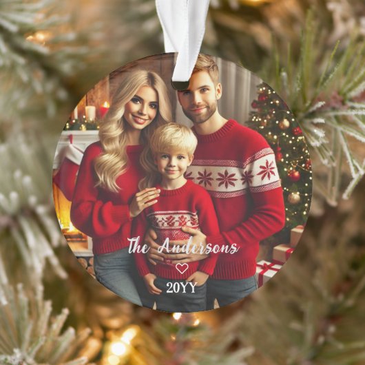 Gepersonaliseerde foto + rode poinsettia kerst ornament (Boom)