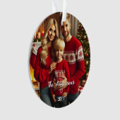 Gepersonaliseerde foto + rode poinsettia kerst ornament (voorkant)