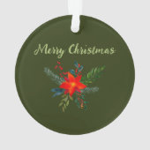 Gepersonaliseerde foto + rode poinsettia kerst ornament (achterkant)