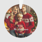 Gepersonaliseerde foto + rode poinsettia kerst ornament (voorkant)