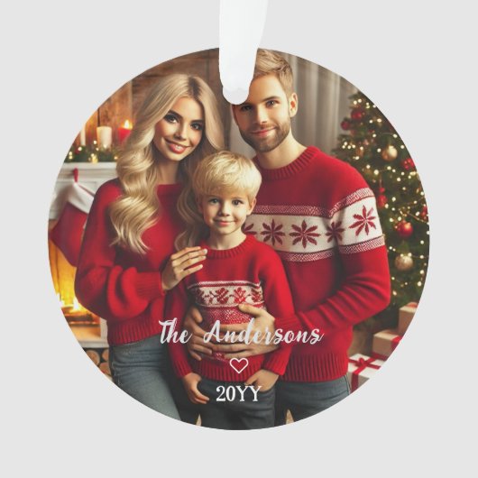 Gepersonaliseerde foto + rode poinsettia kerst ornament (voorkant)