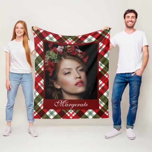 Gepersonaliseerde foto Rood en Groen Plaid Fleece Deken (In situ)
