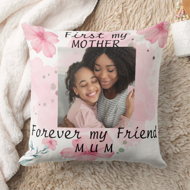 Gepersonaliseerde foto roze bloemen keepsake mam's kussen (Deken)