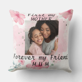 Gepersonaliseerde foto roze bloemen keepsake mam's kussen
