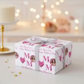 Gepersonaliseerde Foto Roze Bloemen Lettering Hart Cadeaupapier