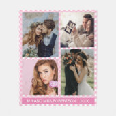 Gepersonaliseerde foto Roze en Wit Gingham Plaid Fleece Deken (Voorkant)