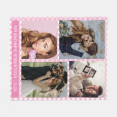 Gepersonaliseerde foto Roze en Wit Gingham Plaid Fleece Deken (Voorkant (Horizontaal))