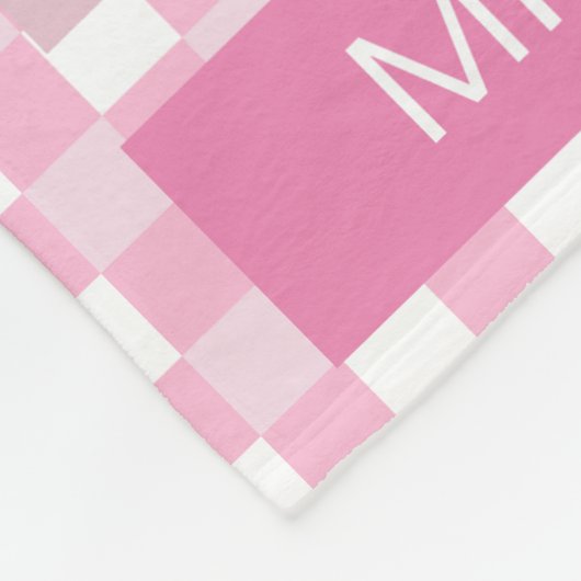 Gepersonaliseerde foto Roze en Wit Gingham Plaid Fleece Deken (Hoek)