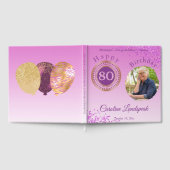 Gepersonaliseerde foto Roze glitter, 80ste verjaar Gastenboek (Volledig)