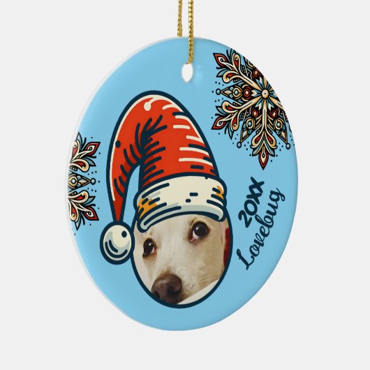 Gepersonaliseerde Foto Santa en Snowflake Custom Keramisch Ornament (Rechts)