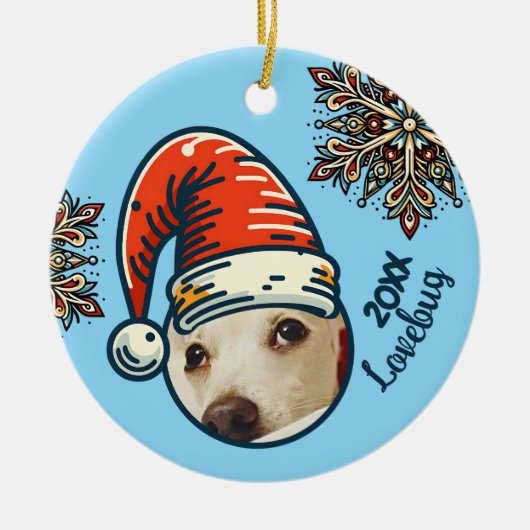Gepersonaliseerde Foto Santa en Snowflake Custom Keramisch Ornament (Voorkant)