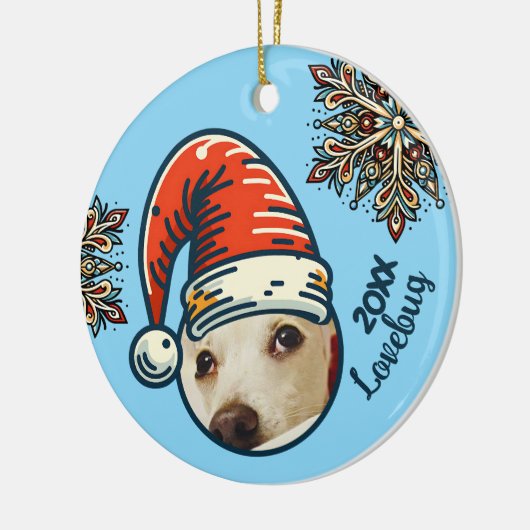 Gepersonaliseerde Foto Santa en Snowflake Custom Keramisch Ornament (Links)