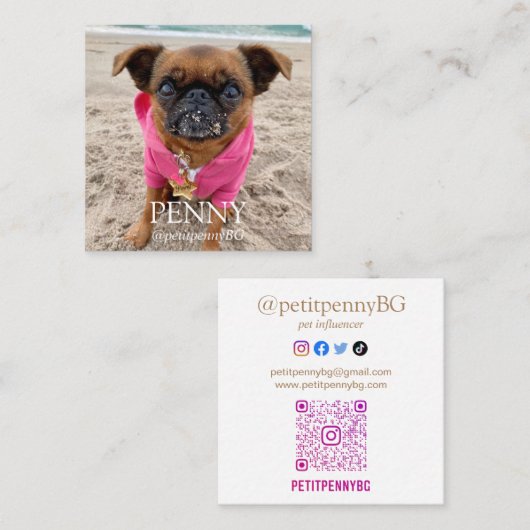 Gepersonaliseerde foto scanbare QR-code Vierkante Visitekaartje (Voorkant / Achterkant)