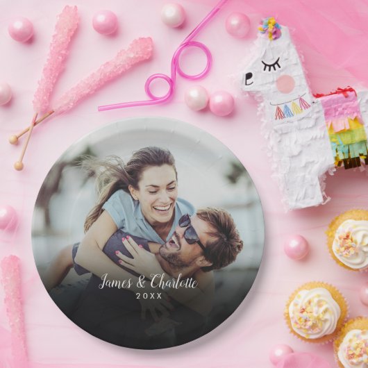 Gepersonaliseerde foto script naam datum papieren bordje (Feest)