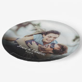 Gepersonaliseerde foto script naam datum papieren bordje (Gekanteld)