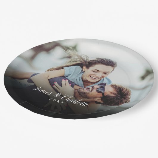 Gepersonaliseerde foto script naam datum papieren bordje (Gekanteld)