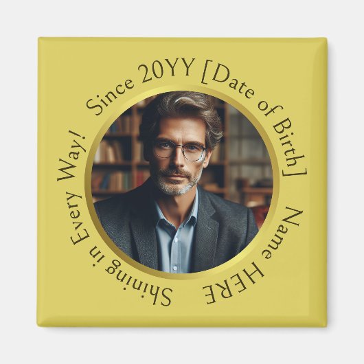 Gepersonaliseerde foto Shining Gold Yellow Magneet (Voorkant)