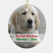 Gepersonaliseerde foto-sjabloon voor eerste kerstm keramisch ornament (Links)