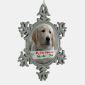 Gepersonaliseerde foto-sjabloon voor eerste kerstm tin sneeuwvlok ornament (Links)