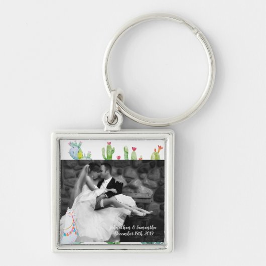 Gepersonaliseerde Foto Sleutelhanger Boho Llama Bo (Voorkant)