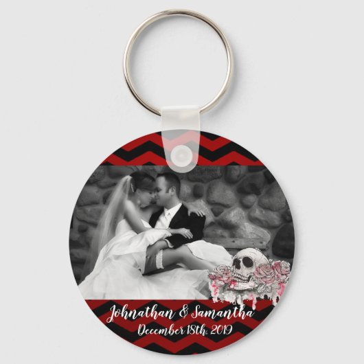 Gepersonaliseerde Foto Sleutelhanger schedel Roos  (Voorkant)