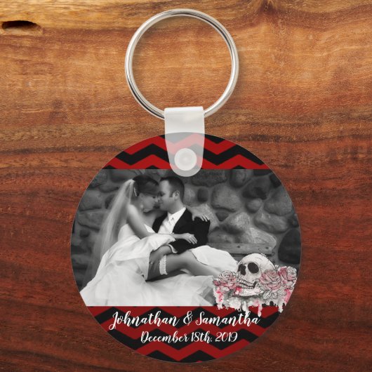 Gepersonaliseerde Foto Sleutelhanger schedel Roos  (Voorkant)