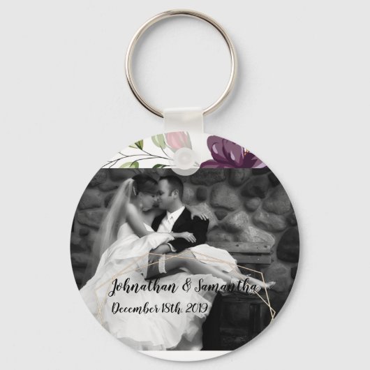 Gepersonaliseerde Foto Sleutelhanger Wit Roses Gou (Voorkant)