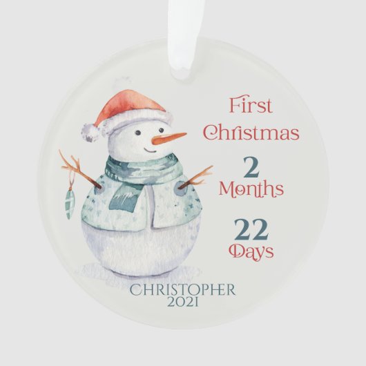 Gepersonaliseerde foto Snowman Baby's eerste kerst Ornament (voorkant)