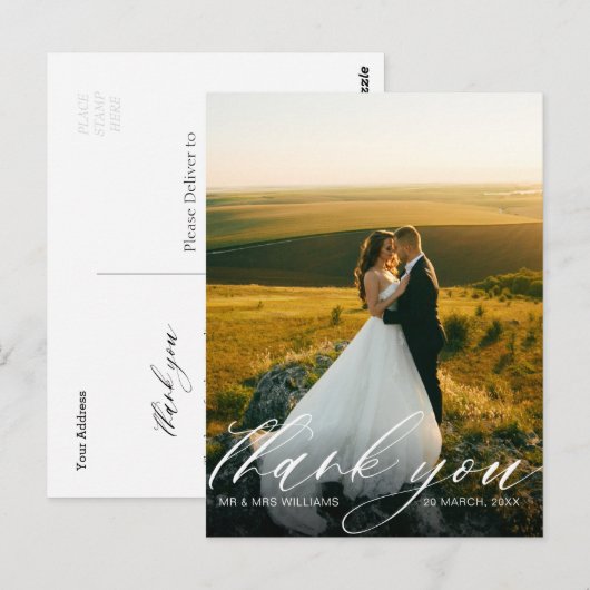 Gepersonaliseerde foto Stijlvolle bruiloft Dank u Briefkaart (Voorkant / Achterkant)