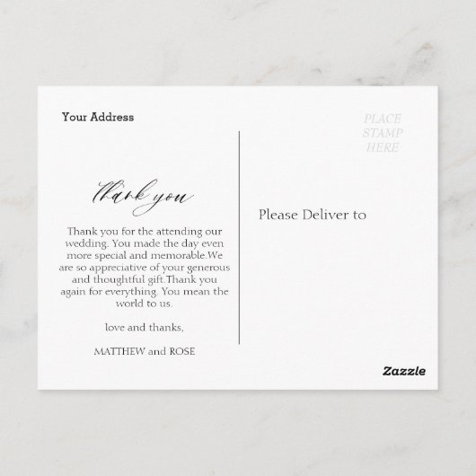 Gepersonaliseerde foto Stijlvolle bruiloft Dank u Briefkaart (Achterkant)