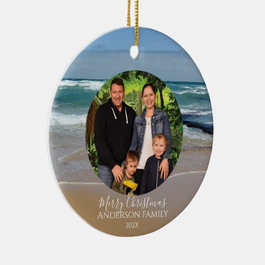 Gepersonaliseerde foto Strand Kerstversiering Keramisch Ornament (Rechts)