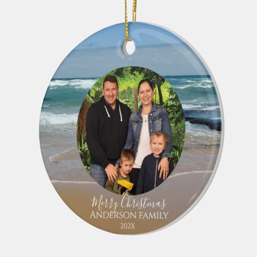 Gepersonaliseerde foto Strand Kerstversiering Keramisch Ornament (Links)