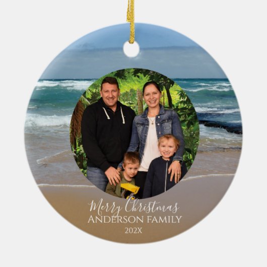 Gepersonaliseerde foto Strand Kerstversiering Keramisch Ornament (Achterkant)