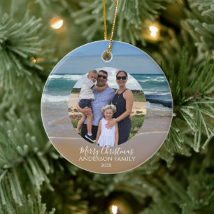 Gepersonaliseerde Foto Strand Ocean Christmas Kaar Keramisch Ornament