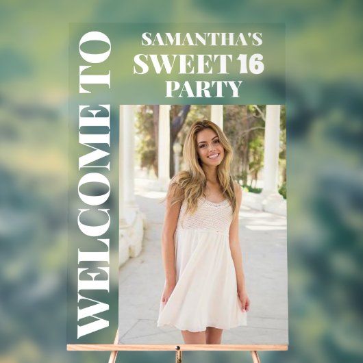 Gepersonaliseerde foto Sweet 16 Welkom Acryl Bord (Neutraal)