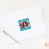 Gepersonaliseerde foto Sweet 16th Birthday Bedankt Vierkante Sticker (Envelop)