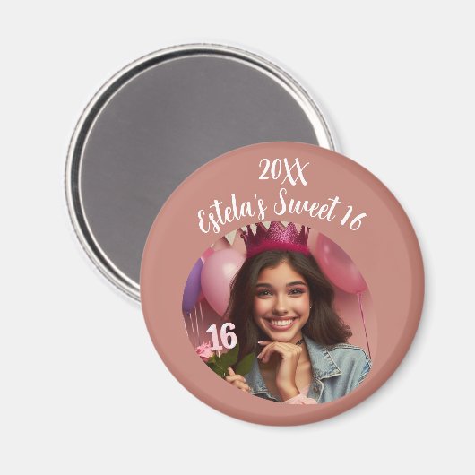 Gepersonaliseerde foto Sweet 16th Birthday Keepsak Magneet (Voorkant / Achterkant)