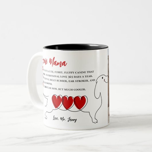 Gepersonaliseerde foto teckel Doxie Mom Definition Tweekleurige Koffiemok (Voorkant links)
