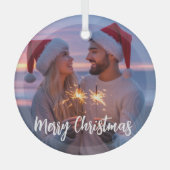 Gepersonaliseerde Foto & Tekst Kerstmis 2025 Aange Glas Ornament (Voorkant)