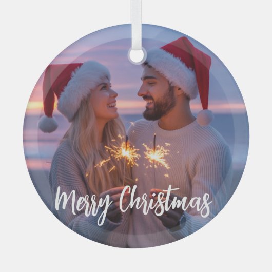 Gepersonaliseerde Foto & Tekst Kerstmis 2025 Aange Glas Ornament (Voorkant)