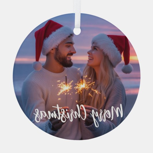 Gepersonaliseerde Foto & Tekst Kerstmis 2025 Aange Glas Ornament (Achterkant)