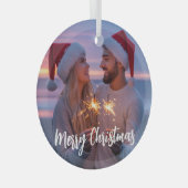 Gepersonaliseerde Foto & Tekst Kerstmis 2025 Aange Glas Ornament (Voorkant Rechts)