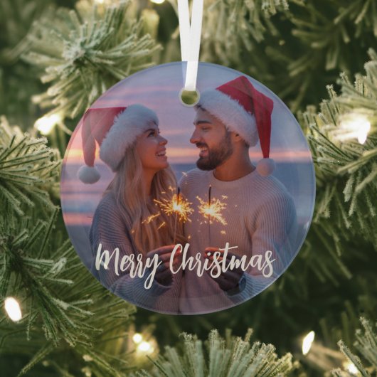 Gepersonaliseerde Foto & Tekst Kerstmis 2025 Aange Glas Ornament (Insitu)