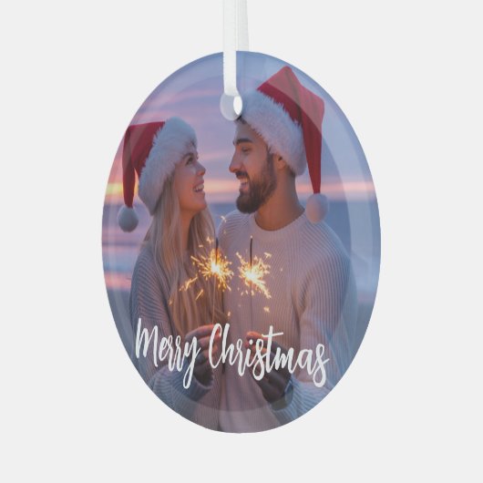 Gepersonaliseerde Foto & Tekst Kerstmis 2025 Aange Glas Ornament (Voorkant links)