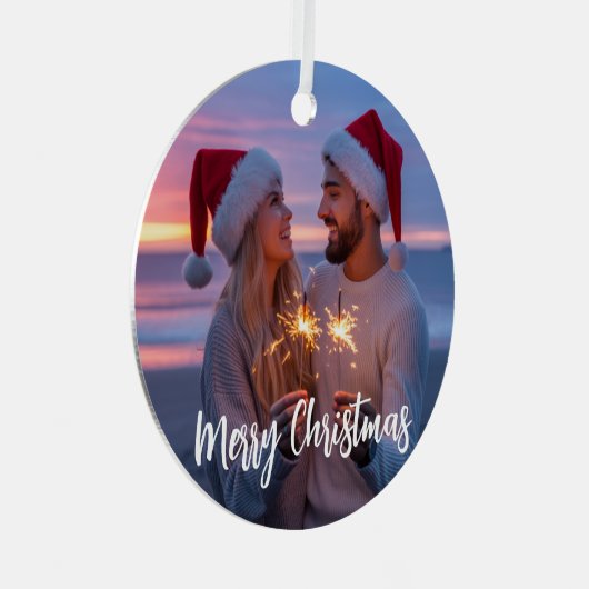 Gepersonaliseerde Foto & Tekst Kerstmis 2025 Aange Metalen Ornament (Voorkant Rechts)