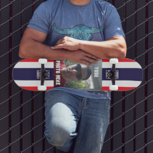 Gepersonaliseerde foto / tekst rood, wit en blauw persoonlijk skateboard