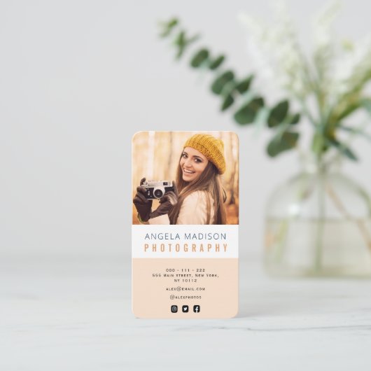 gepersonaliseerde foto trendy fotograaf visitekaartje (Staand voorkant)