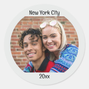 Gepersonaliseerde foto Twee lijnen aangepaste teks Ronde Sticker